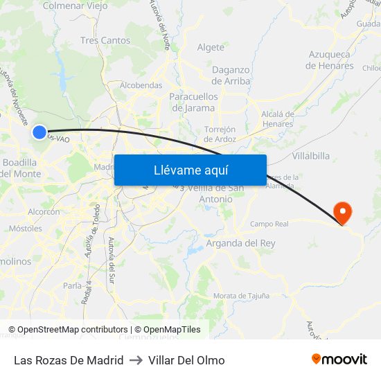 Las Rozas De Madrid to Villar Del Olmo map