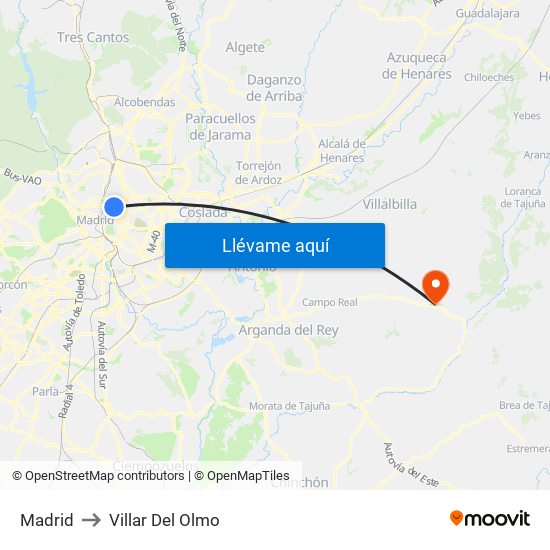 Madrid to Villar Del Olmo map
