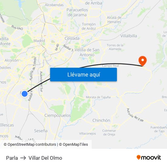 Parla to Villar Del Olmo map