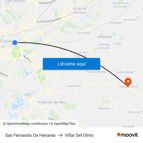 San Fernando De Henares to Villar Del Olmo map
