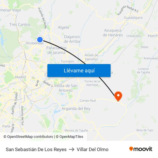 San Sebastián De Los Reyes to Villar Del Olmo map