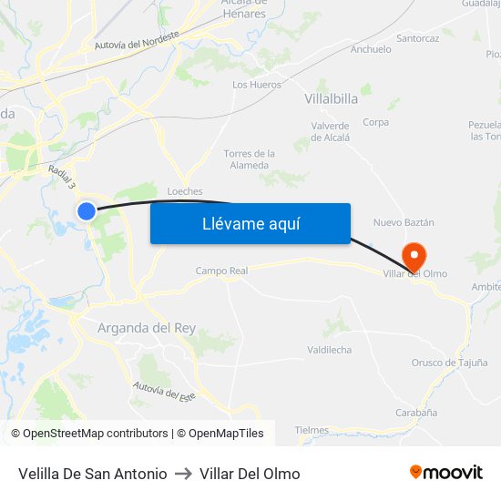 Velilla De San Antonio to Villar Del Olmo map