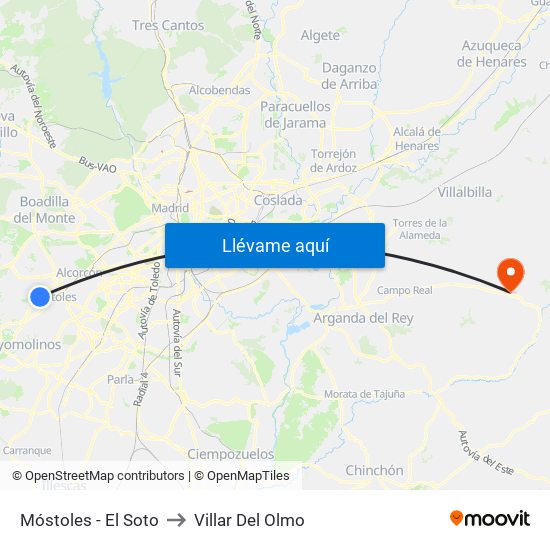 Móstoles - El Soto to Villar Del Olmo map