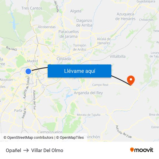 Opañel to Villar Del Olmo map