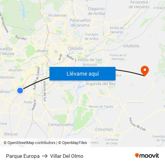 Parque Europa to Villar Del Olmo map