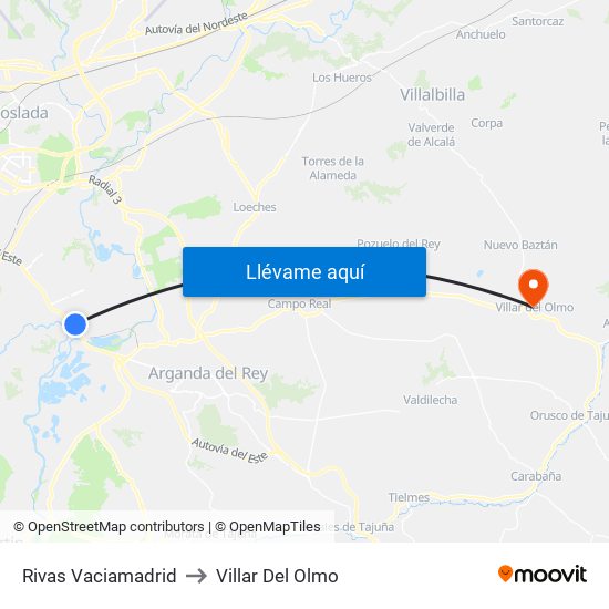 Rivas Vaciamadrid to Villar Del Olmo map