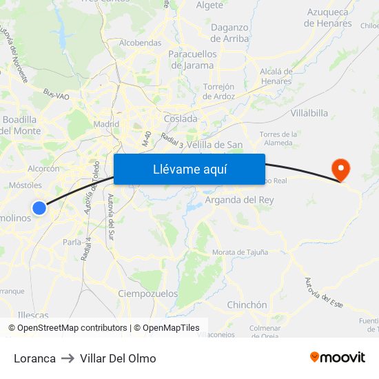 Loranca to Villar Del Olmo map