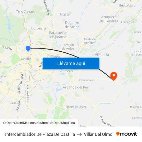 Intercambiador De Plaza De Castilla to Villar Del Olmo map