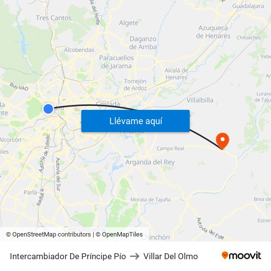Intercambiador De Príncipe Pío to Villar Del Olmo map
