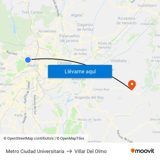 Metro Ciudad Universitaria to Villar Del Olmo map