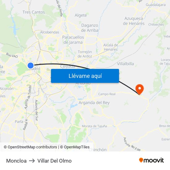 Moncloa to Villar Del Olmo map