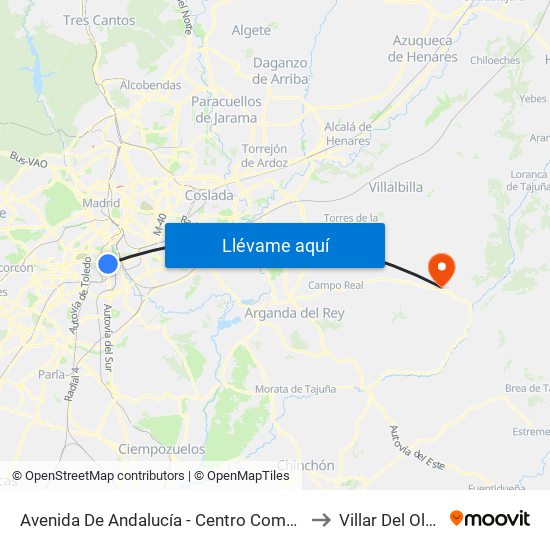 Avenida De Andalucía - Centro Comercial to Villar Del Olmo map