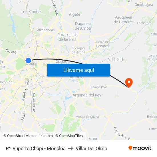 P.º Ruperto Chapí - Moncloa to Villar Del Olmo map