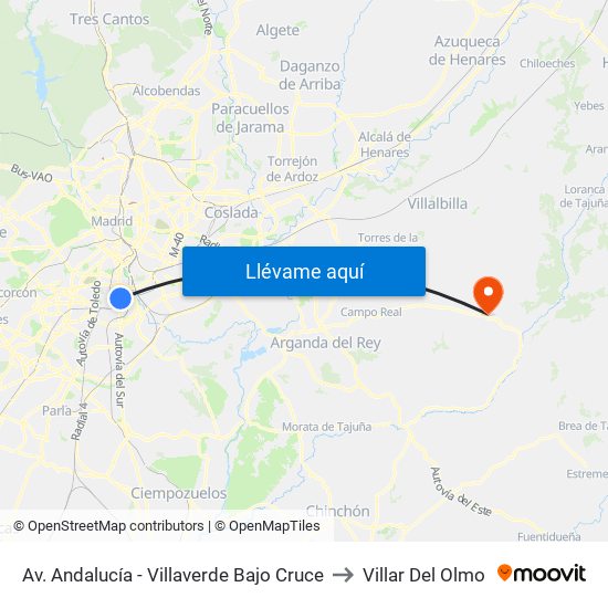 Av. Andalucía - Villaverde Bajo Cruce to Villar Del Olmo map