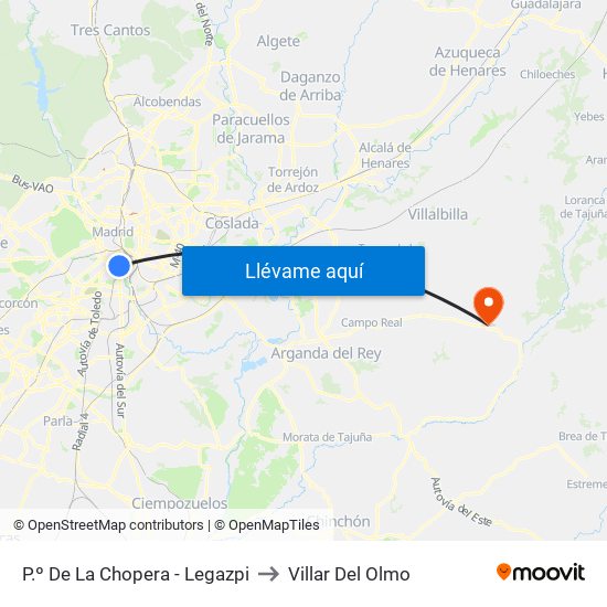 P.º De La Chopera - Legazpi to Villar Del Olmo map