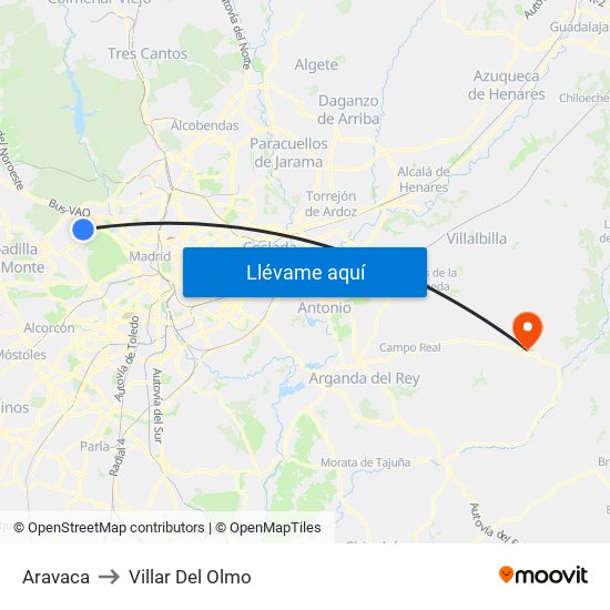 Aravaca to Villar Del Olmo map