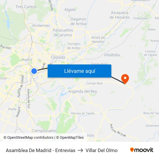 Asamblea De Madrid - Entrevías to Villar Del Olmo map