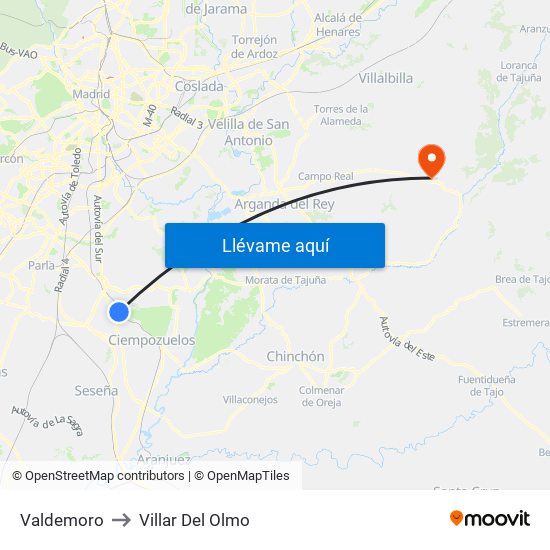 Valdemoro to Villar Del Olmo map