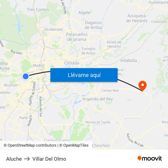 Aluche to Villar Del Olmo map