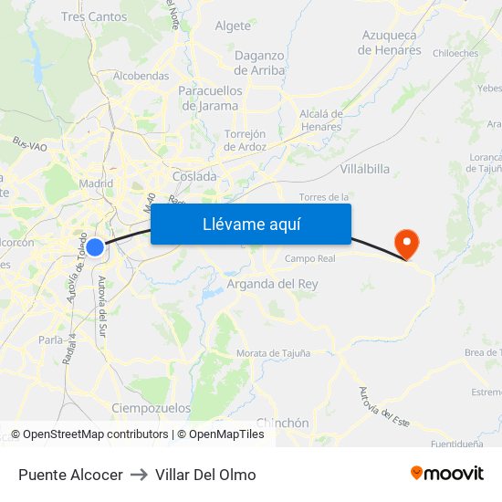 Puente Alcocer to Villar Del Olmo map
