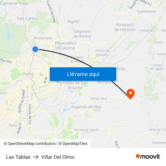 Las Tablas to Villar Del Olmo map