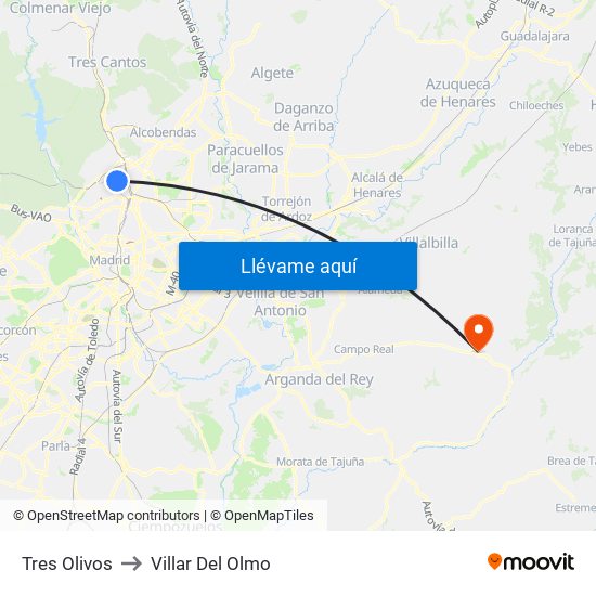 Tres Olivos to Villar Del Olmo map