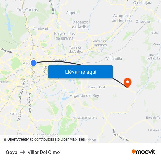 Goya to Villar Del Olmo map
