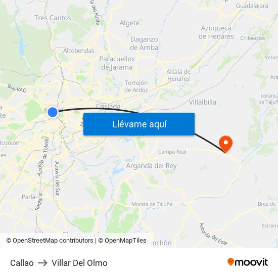 Callao to Villar Del Olmo map