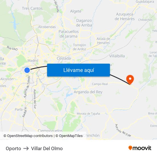 Oporto to Villar Del Olmo map