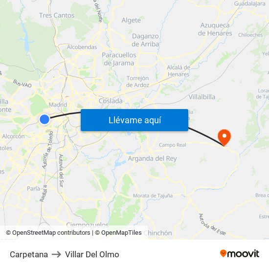 Carpetana to Villar Del Olmo map