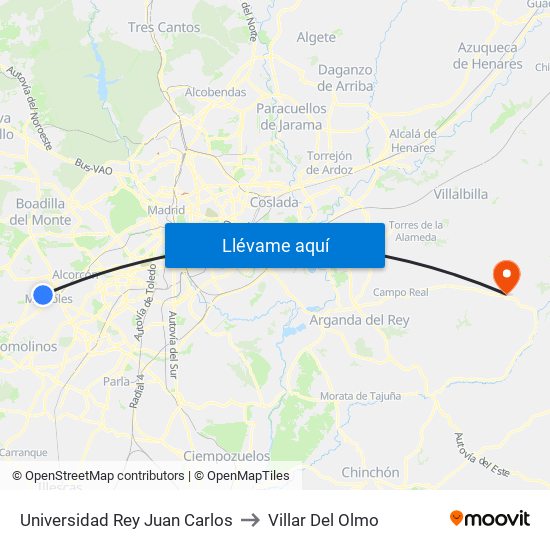 Universidad Rey Juan Carlos to Villar Del Olmo map
