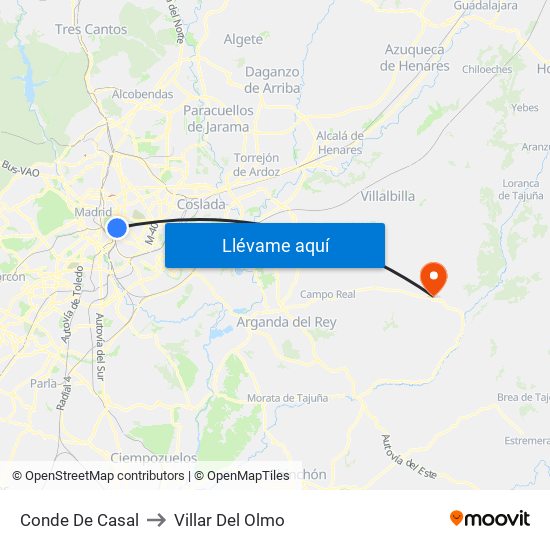 Conde De Casal to Villar Del Olmo map
