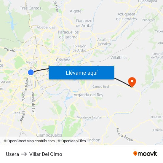 Usera to Villar Del Olmo map