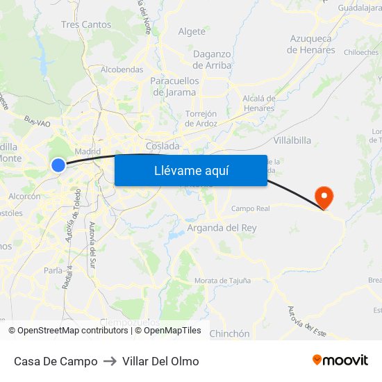 Casa De Campo to Villar Del Olmo map