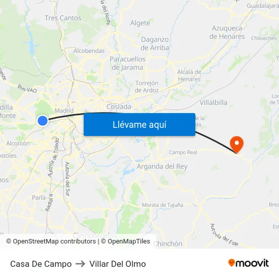 Casa De Campo to Villar Del Olmo map