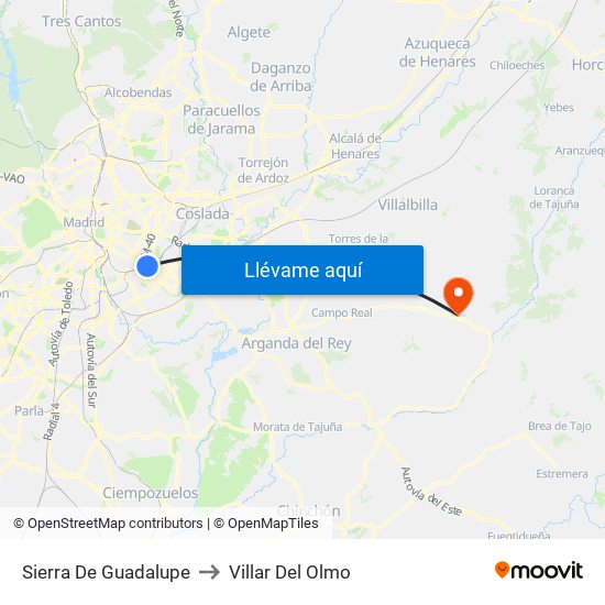 Sierra De Guadalupe to Villar Del Olmo map