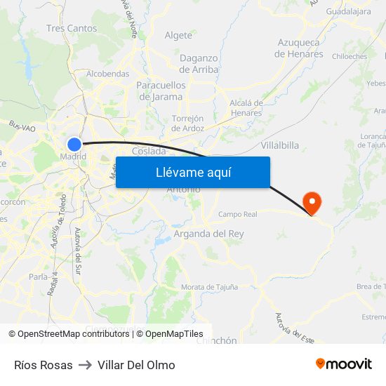 Ríos Rosas to Villar Del Olmo map