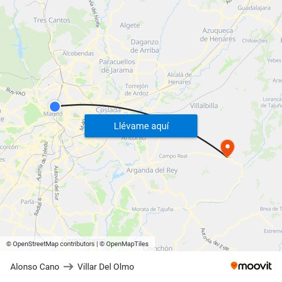 Alonso Cano to Villar Del Olmo map