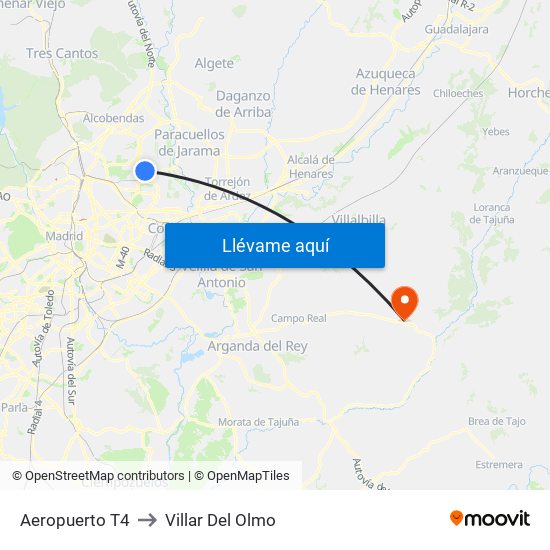 Aeropuerto T4 to Villar Del Olmo map