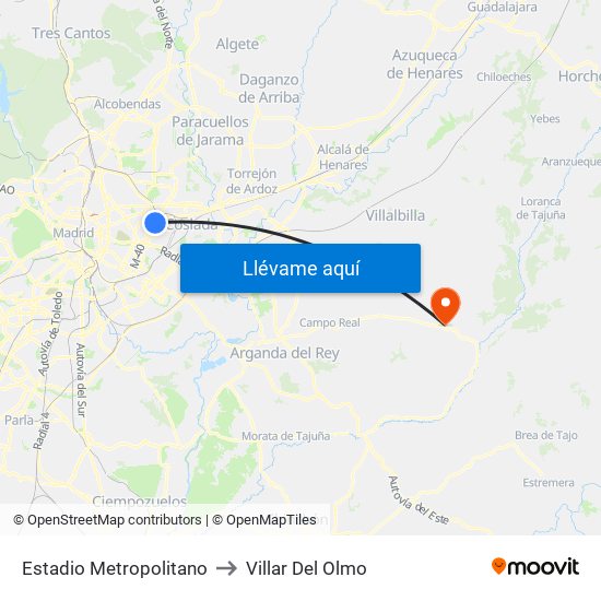 Estadio Metropolitano to Villar Del Olmo map