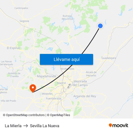 La Mierla to Sevilla La Nueva map