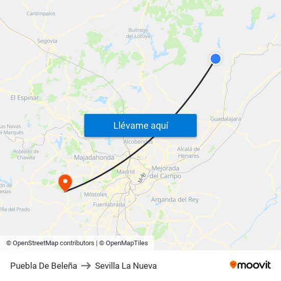 Puebla De Beleña to Sevilla La Nueva map