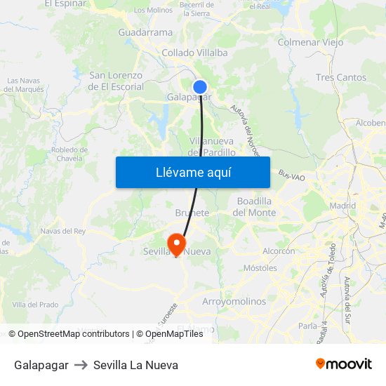 Galapagar to Sevilla La Nueva map