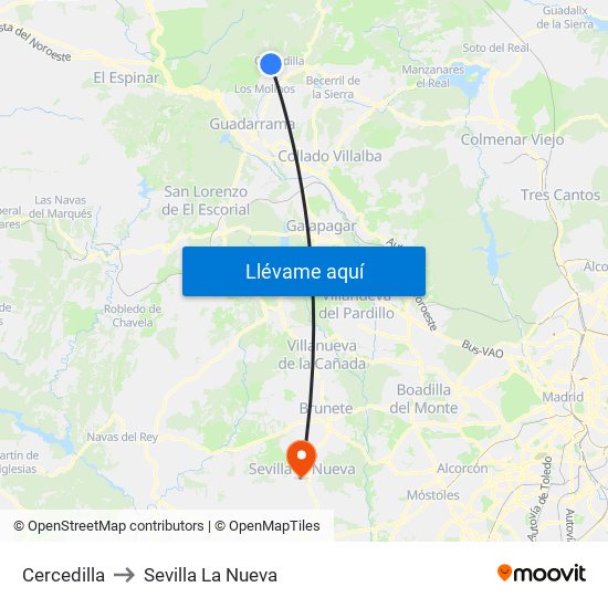 Cercedilla to Sevilla La Nueva map
