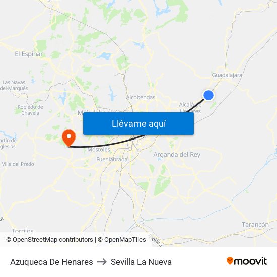 Azuqueca De Henares to Sevilla La Nueva map