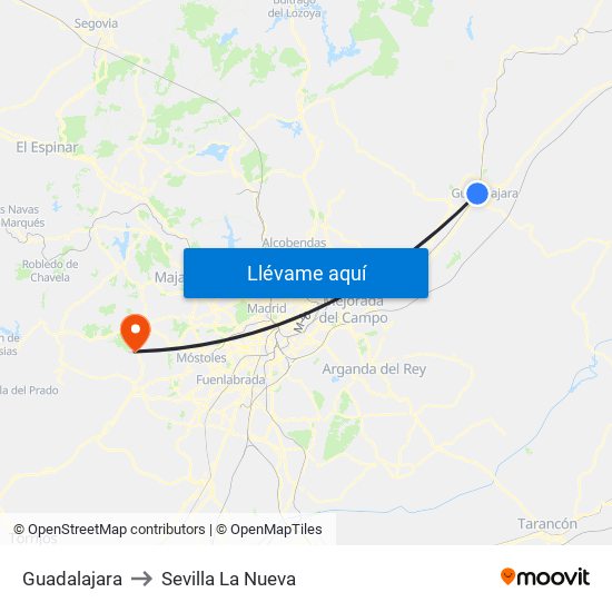Guadalajara to Sevilla La Nueva map