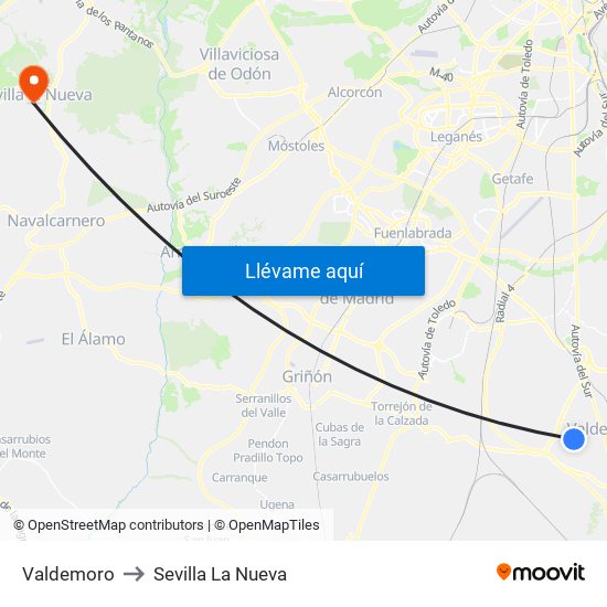 Valdemoro to Sevilla La Nueva map