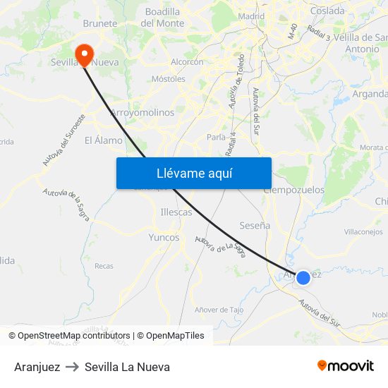 Aranjuez to Sevilla La Nueva map