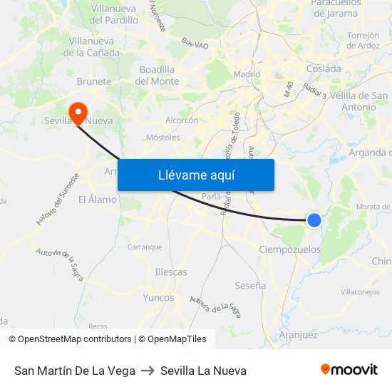 San Martín De La Vega to Sevilla La Nueva map