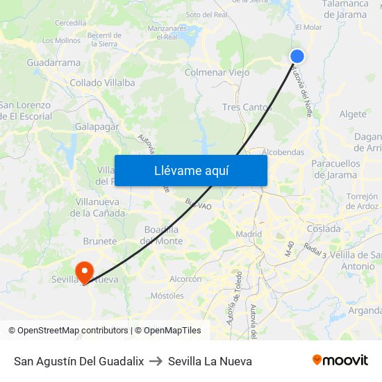 San Agustín Del Guadalix to Sevilla La Nueva map